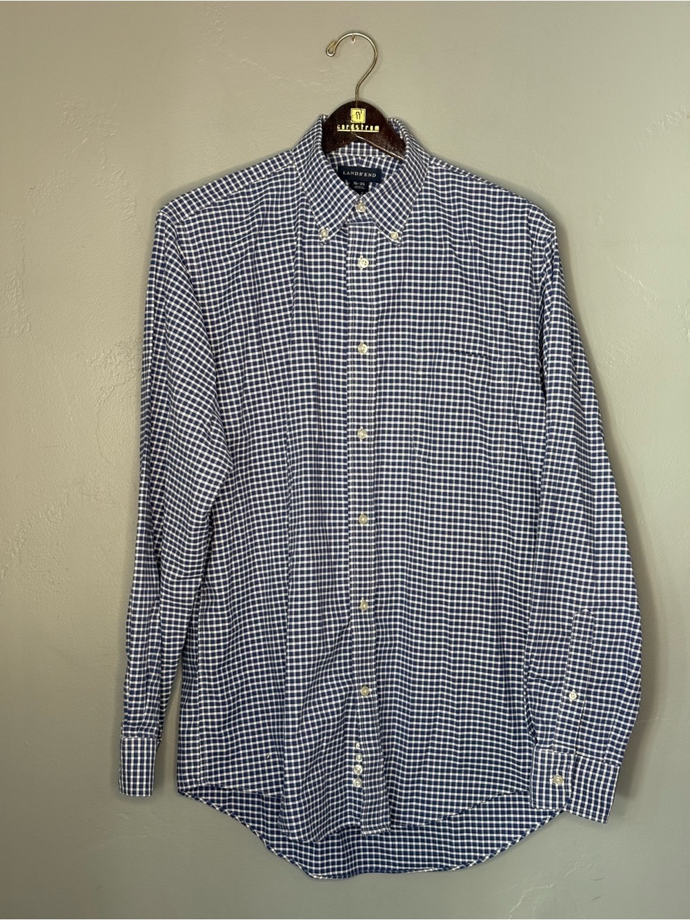 Lands' End Blue and White Checkered Long Sleeve Shirt ~ Size 16-35
